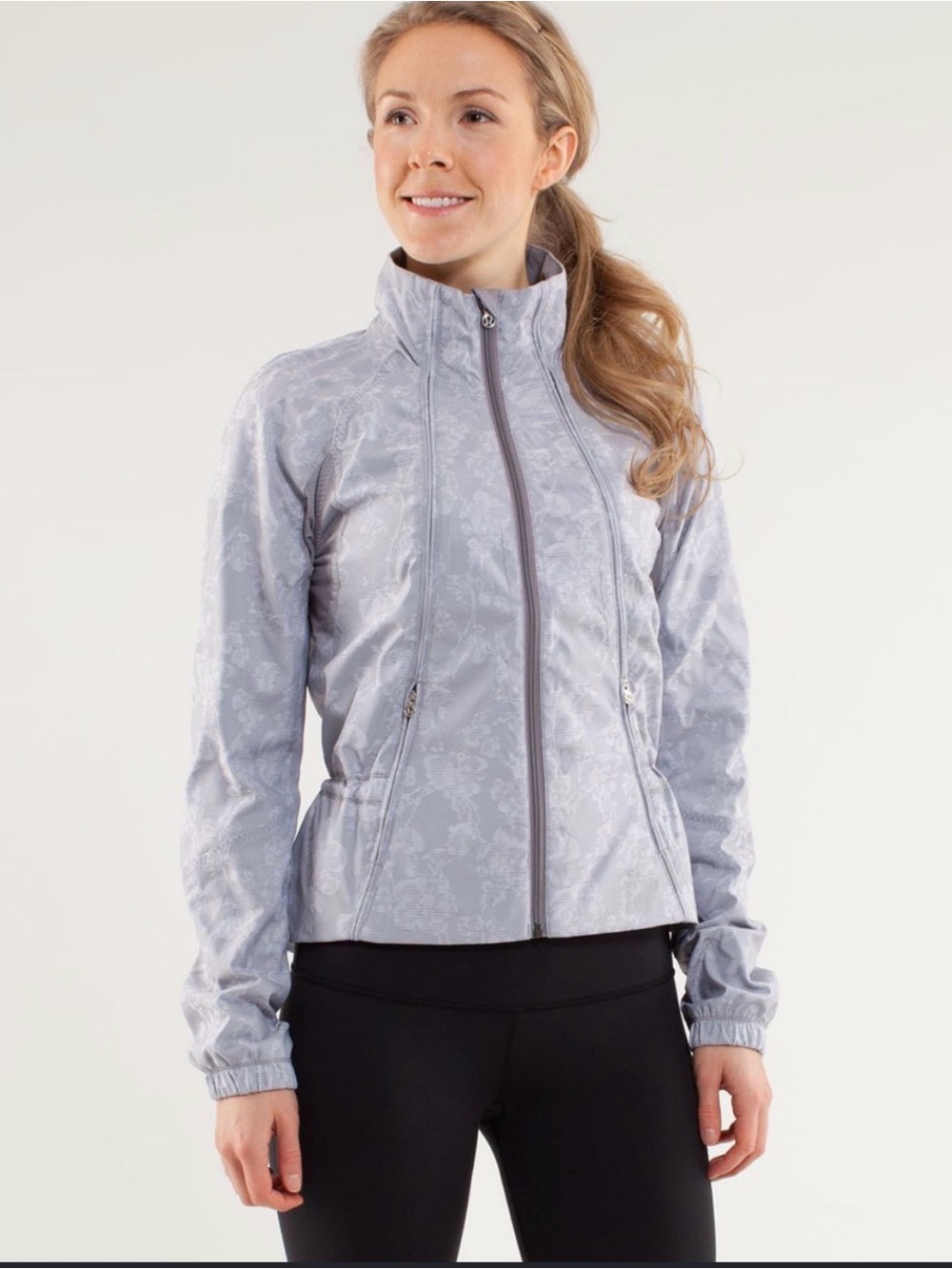 Lululemon Women’s Travel to Tech Jacket - Light Gray Floral-Print - SZ 10